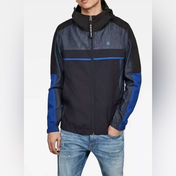 G-Star Raw Denim Mix Colorblock Patches Hooded Full Zip Jacket Unisex Size Small - Picture 2 of 16
